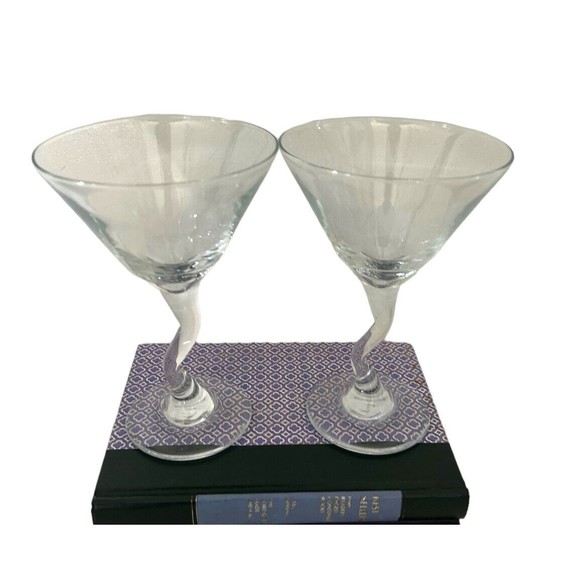 Vtg Libbey Watusi Zigzag Crooked Stem Martini Glasses Retro Barware Set Of 2 - Picture 1 of 6